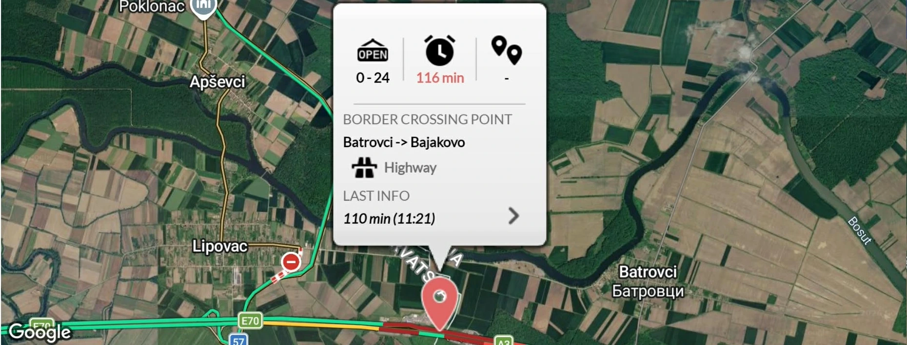 Határátkelők várakozási ideje a BorderWatcher alkalmazásban